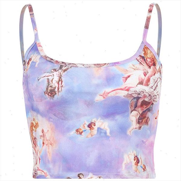 

2021 women cropped angel print camis streetwear fashion feminino summer camisole camisola crop vest tank, White