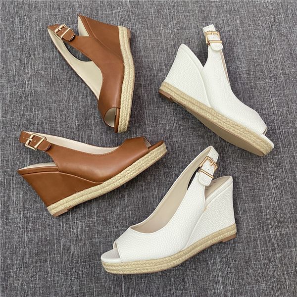 

high heel sandal for women espadrilles platform suit female beige shoes lady 2022 large size open toe clogs wedge high-heeled la, Black