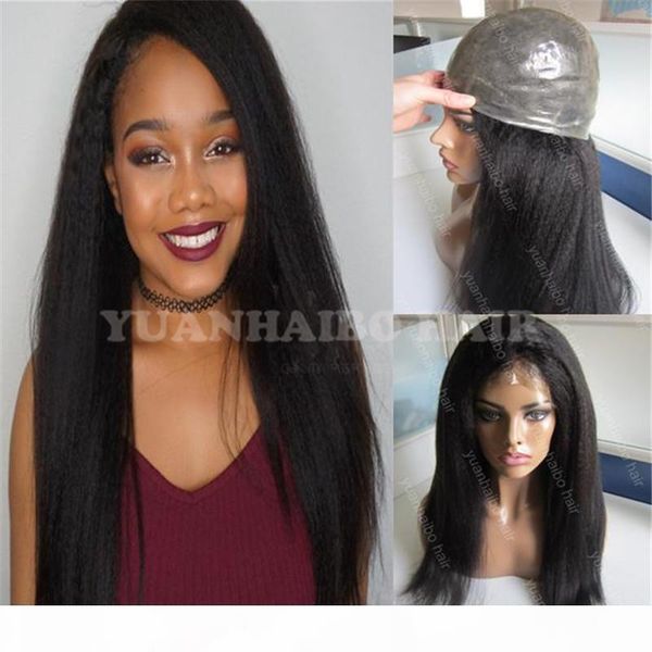 

8a grade 1b indian virgin human hair kinky straight silicone base full thin skin wig ing, Black;brown