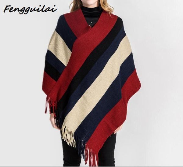 

2020 winter spring women sweaters poncho knitting capes cloak women sweater v neck irregular tassels coat pullovers knitted1, Black