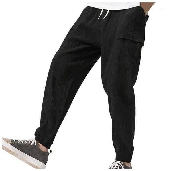 

man causal pants men splicing printed overalls casual pocket sport work casual trouser pants men linen pant fashion1, Black