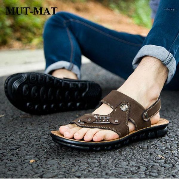

man genuine leather sandals summer cool classical metal decoration beach sandals male holiday home slippers dual use1, Black
