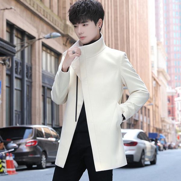 

2020 winter men's woolen coat casual slim fit long trench jacket men overcoats thicken zipper streetwear windbreaker erkekler1, Black