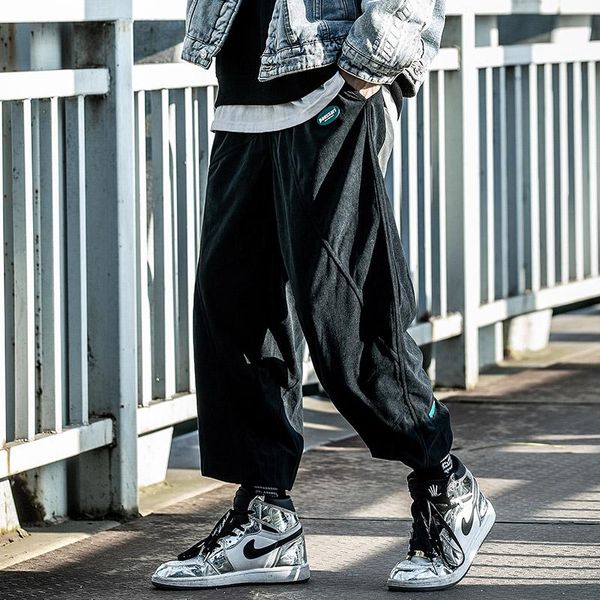 

qiu dong season sweatpants male loose hip hop more popular logo of trousers bump color stitching and velvet beam foot trousers, Black