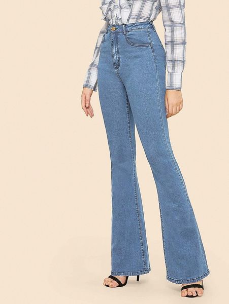 

high waist flare leg jeans u24n#, Blue