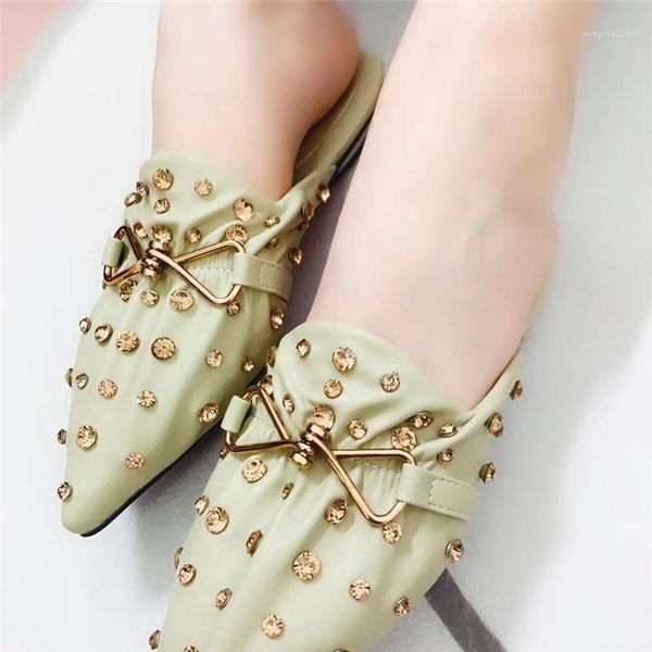 

sandals vicone spring web celebrity mill shoes female diamond tip flat lazy half slippers1, Black