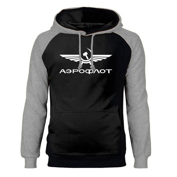

aeroflot cccp civil aviation ussr russia airforce sweatshirts hoodies men raglan hooded sweatshirt winter autumn sportswear mens, Black