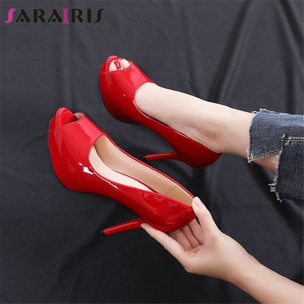 

sarairis female office casual dress handmade sandals summer sandals women peep toe slip on high heels shoes woman t200327, Black