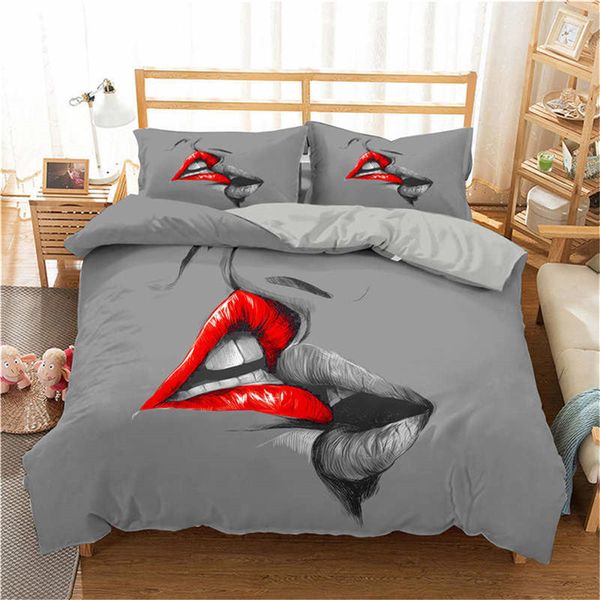 ZEIMON 3D Bettwäsche Set Sexy Lippen Druck Bettbezug Set Bettwäsche mit Kissenbezug Lebensechte Heimtextilien Königin King Size Bett Set 201127