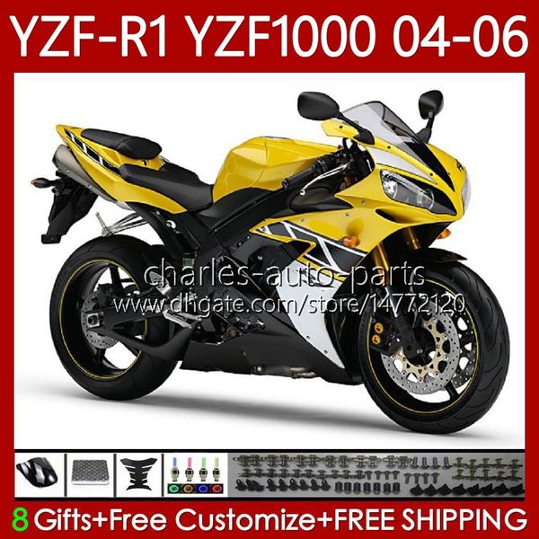 Стоковая желтая Кит для тела OEM для Yamaha YZF-R1 YZF1000 YZF R 1 1000CC 2004 2005 2006 CUDLEWORK 89NO.127 YZF R1 1000 CC YZFR1 04 05 06 YZF-1000 2004-2006 Мотоцикл обтекает