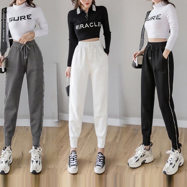 

plus size sweatpants baggy autumn winter outfits for women long sport pants zipper harem pants casual korean trousers bottom, Black;white