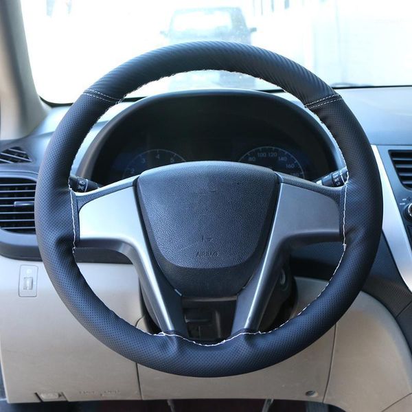 

dly steering wheel covers car carbon fiber leather steering wheel braid on wrap with needle thread 15'' auto covers1