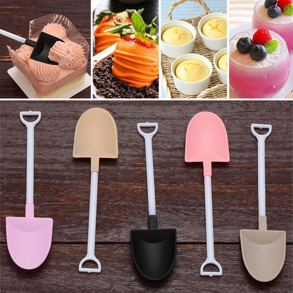

disposable plastic cake spoon potted ice cream scoop shovel small potted flower pot pastry spoons opp bag packaging wx9-1151