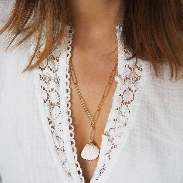 

pendant necklaces 1 pcs fashion female necklace scallop bamboo chain gold women valentines day gift, Silver