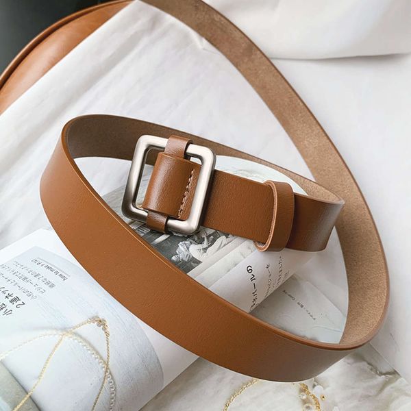 

simple silver square buckle two-layer for women with skirt dress and casual leather belt, Black;brown