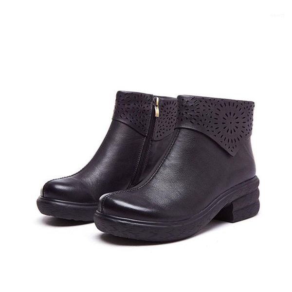 

boots leather short women autumn and winter 2021 retro thick with round toe fashion wild women1, Black
