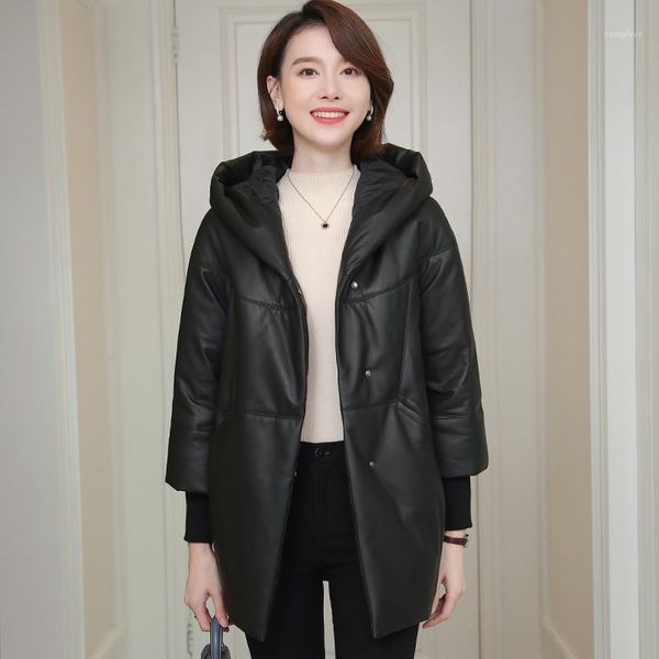 

real leather jackets women 90% white duck down women's down jacket hooded genuine sheepskin coat female chaqueta mujer zjt17331, Black