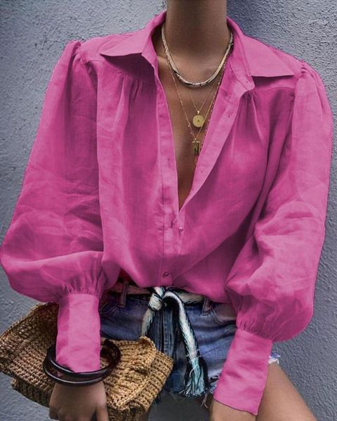 

women cotton linen blouse shirt casual solid long sleeve shirts blouses button down autumn lantern sleeve blusas1, White