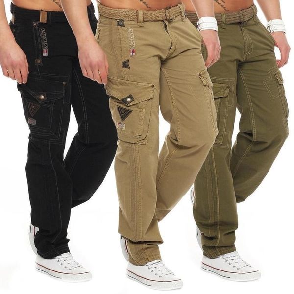 

zogaa men cargo pants men multi-pocket overall male combat casual tooling trousers fashion full length mens joggers pants 201116, Black