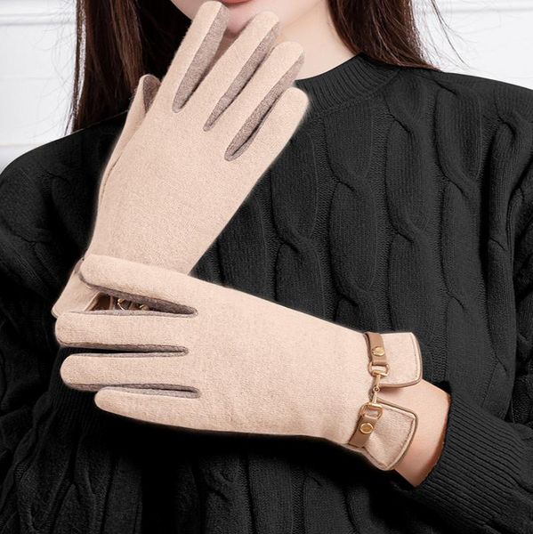 

five fingers gloves women' autumn and winter cashmere warm touch riding fashion screen wool women, Blue;gray