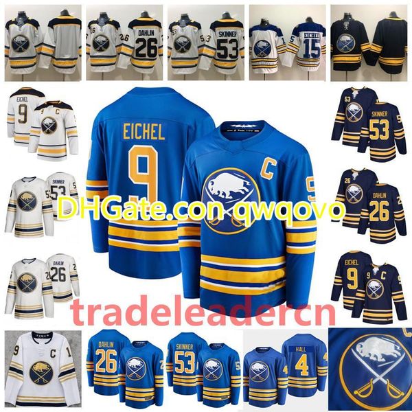 

buffalo sabres jack eichel rasmus dahlin jeff skinner blank no name no number home royal navy blue white away stitched ice hockey jerseys, Black;red