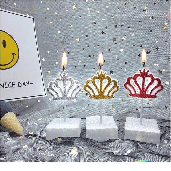 

1pcs glitter gold/red/sliver crown type candle for kids girls boys birthday party cake candles dec bbyttg