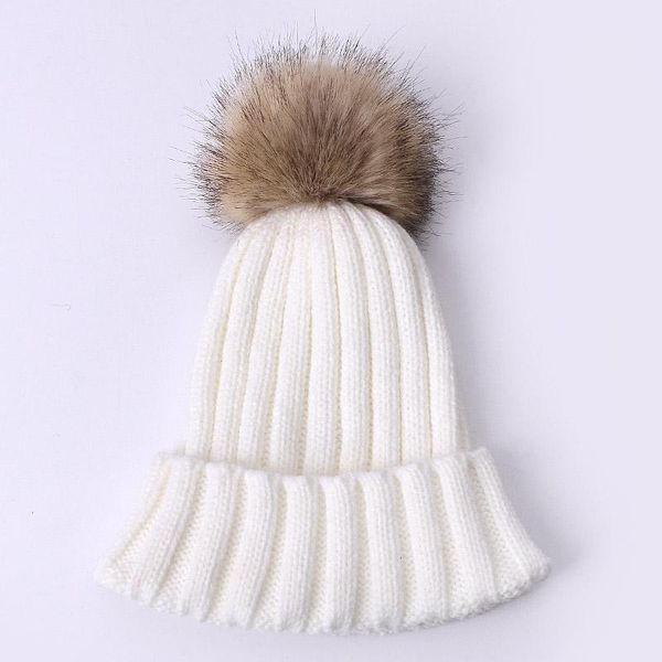 

child autumn winter beanies with faux fur pompom solid green black pom pom hats for girls knitted skuilles beanies caps kids h wmtaer, Yellow