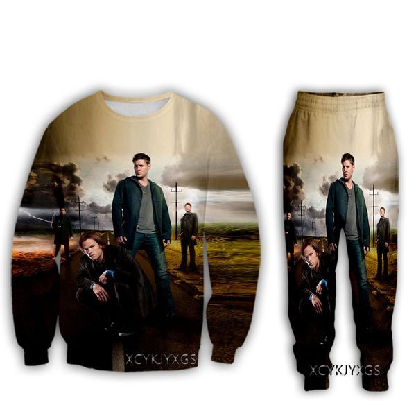 

new men women's sportwear track suits print the supernatural crewneck sweatshirt/jogger pantstracksuits za15, Black