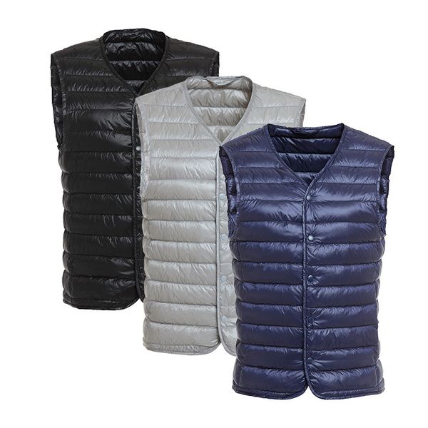 

men's super light down with large portable v-neck vest for middle-aged and old people, Black;white
