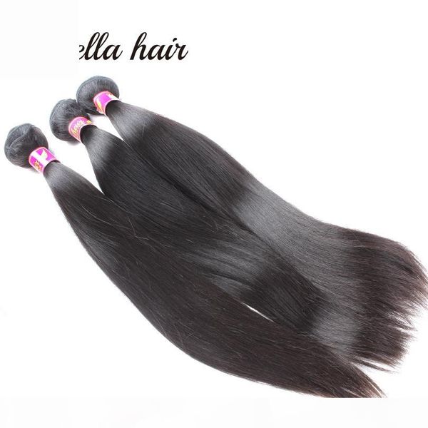 

brazilian virign hair peruvian indian malaysian european cambodian straight weaves human hair weft extensions 3pcs bundles bella hair, Black