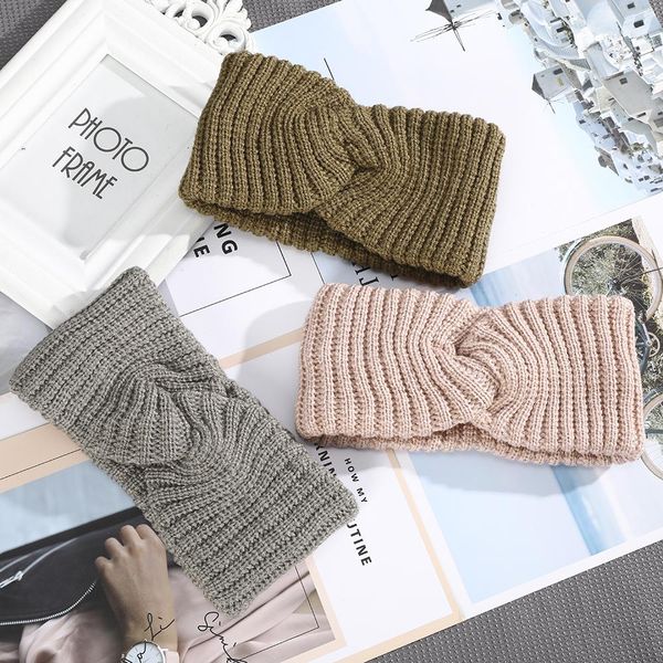 

awaytr women headband cross knitted woollen elastic hairband wide girls autumn hair wrap hair accessories bands headdress h wmtwji, Black;brown