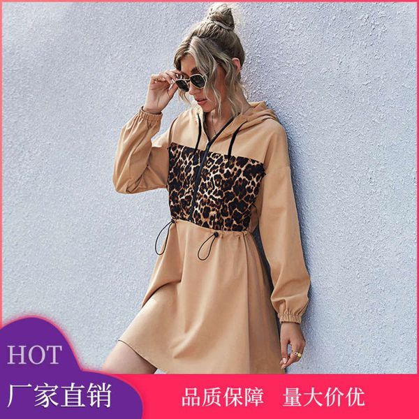 

length dress medium aw2020 women's hepburn hooded leopard print a-line skirt, Black;gray