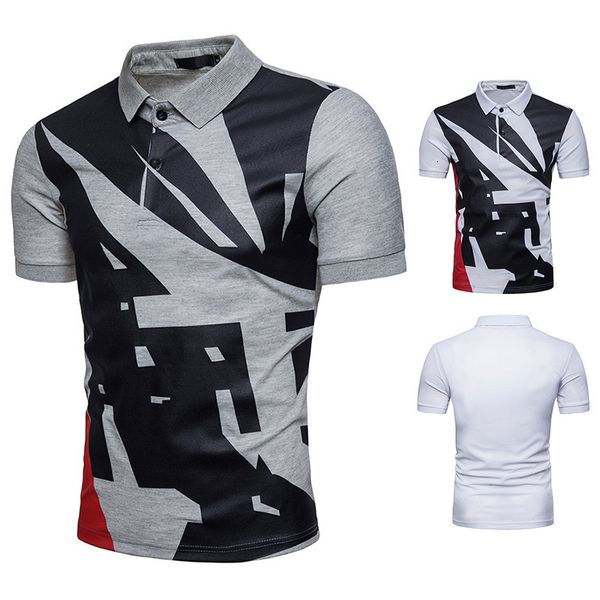 

polo shirt summer new men's european geometric print short sleeve t-shirt q60, White;black
