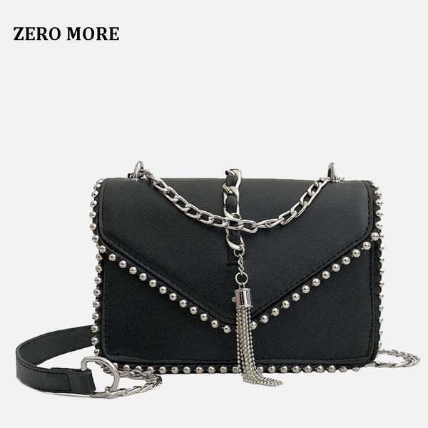 

british fashion simple small square bag women's handbag 2018 high-quality pu leather rivet tassel chain shoulder bags1
