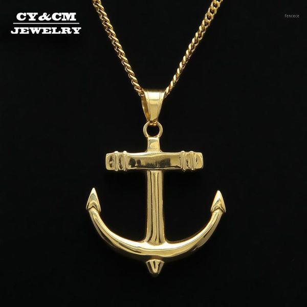 Collane pendenti Cycm Semplici Uomo Donna Titanium Acciaio Inox Cross Ancoraggio Collana Gold Colore Giatto Iced Out Hip-Hop Punk Heavy Youngely1