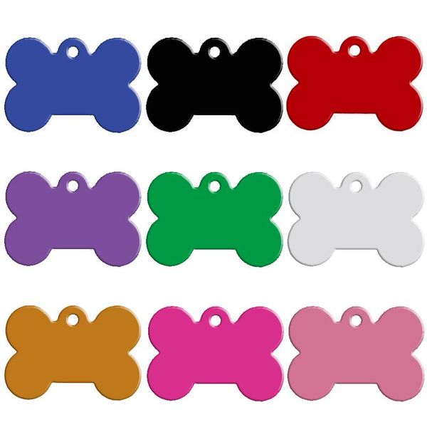

200 pcs/lot aluminum engraved pet id tag bone shape double sided custom personalized tag dog cat pet name phone number qyleik