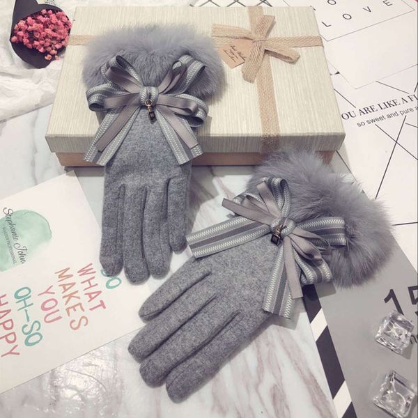 

layer thickened cashmere double wool warm women' riding gloves winter fashion ins style fzu6, Blue;gray