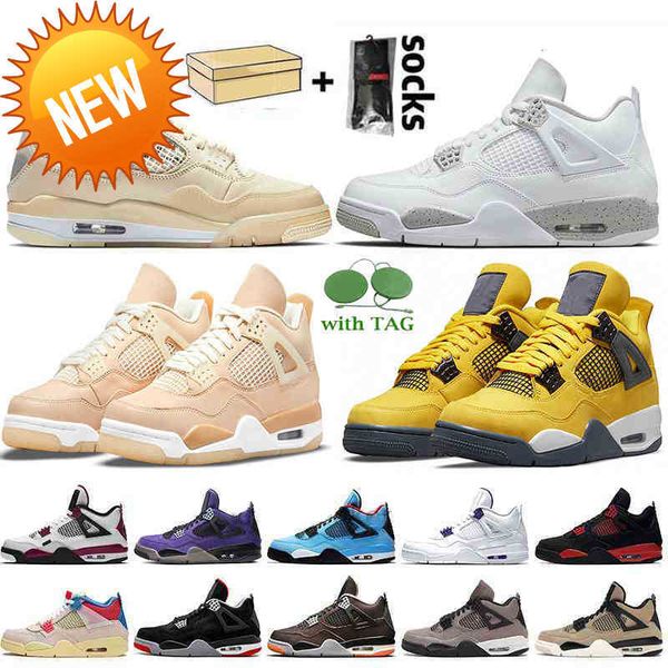 

2022 fashion with box jumpman 4 women mens basketball shoes 4s sneakers sail white oreo university blue off fire red travis trainers, Black