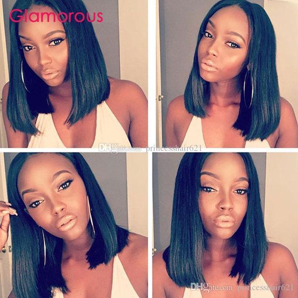 

glamorous bob style virgin brazilian straight hair wig malaysian indian peruvian human hair lace front wigs full lace wigs, Black;brown
