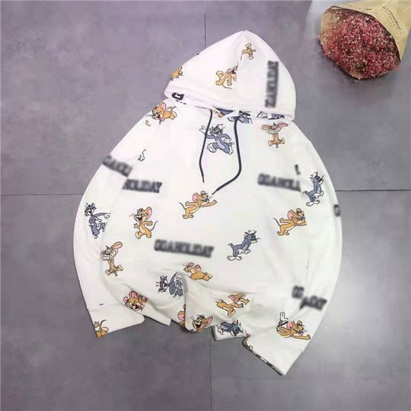 

tom and jerry loose print long sleeve hoodie t-shirt for women in autumn 2020, Black