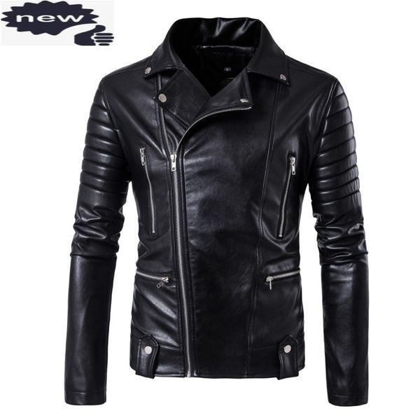 

motorcycle autumn winter men faux leather jackets male business casual coats punk overcoats plus size m-5xl h1210, Black
