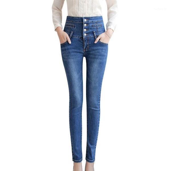 

2020 skinny women jeans pants fashion summer high waist jeans women denim pencil pants elegant denim large size s-6xl1, Blue