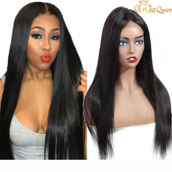 

malaysian straight hair wigs 4x4 lace frontal wigs new arrival 150% density malaysian human hair lace wig nature color, Black;brown