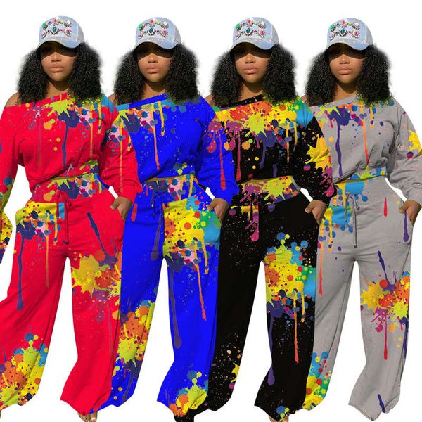 

4131 random printed one hand knotted wide waist sweatpants set with pieces and two pockets, Gray