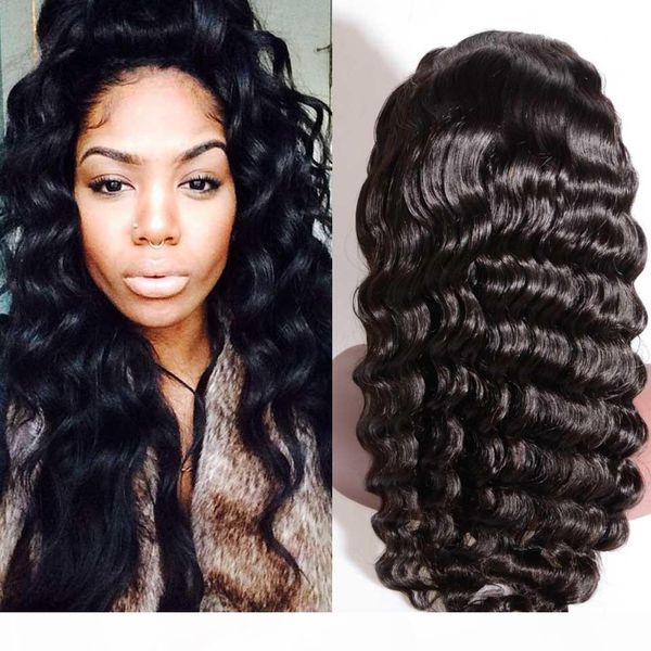 

glueless human hair full lace wig mongolian indian peruvian malaysian brazilian front lace wigs bleached knots deep curl wigs with baby hair, Black;brown