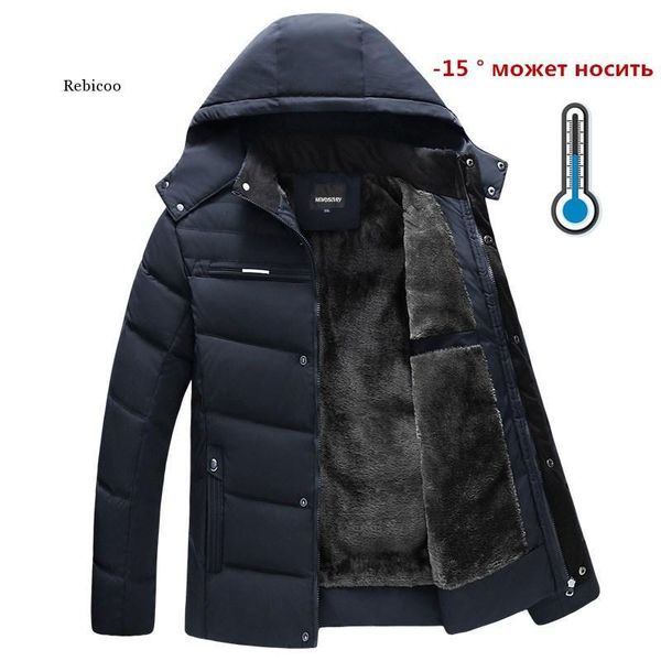 

men's down & parkas winter jacket men -15 degree thicken warm hooded fleece man's jackets outwear cotton coat parka, Black