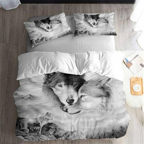 

bedding sets helengili 3d set wolf print duvet cover lifelike bedclothes with pillowcase bed home textiles #l-06