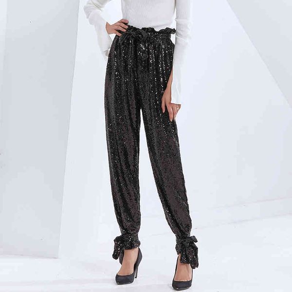 

women's pants & capris twotwinstyle patchwork sequin wide leg for women high waist straight streetwear casual trousers female fall fash, Black;white