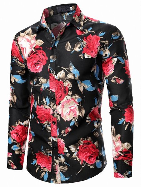 

men floral print button up shirt 69om#, White;black