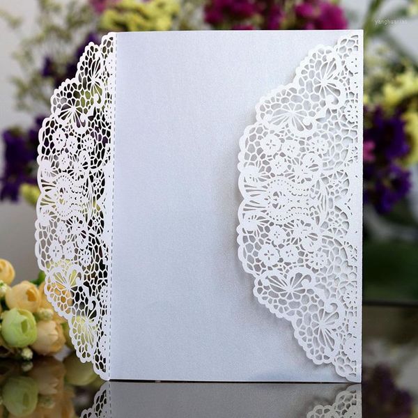

greeting cards 100pcs rose laser cut wedding invitations card cute elegant lace business birthday party favor decoration1